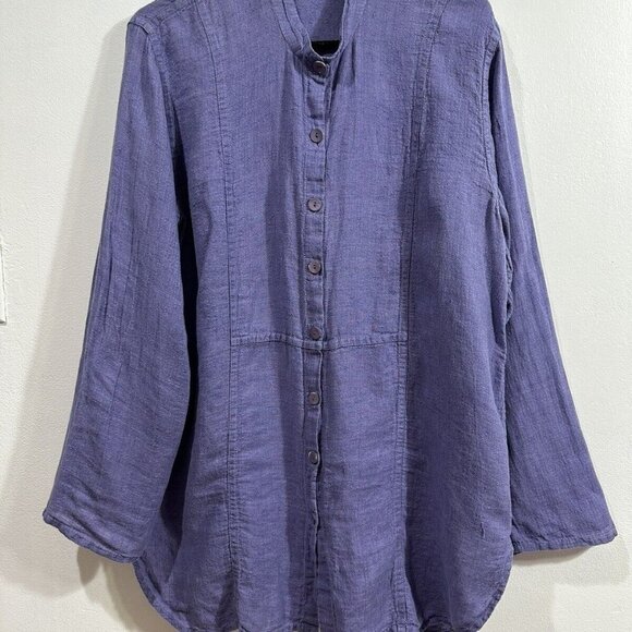 FLAX ‎ Globetrotter Women’s Purple Wash Linen Button Up Long Sleeve Shirt Size S - Picture 1 of 9